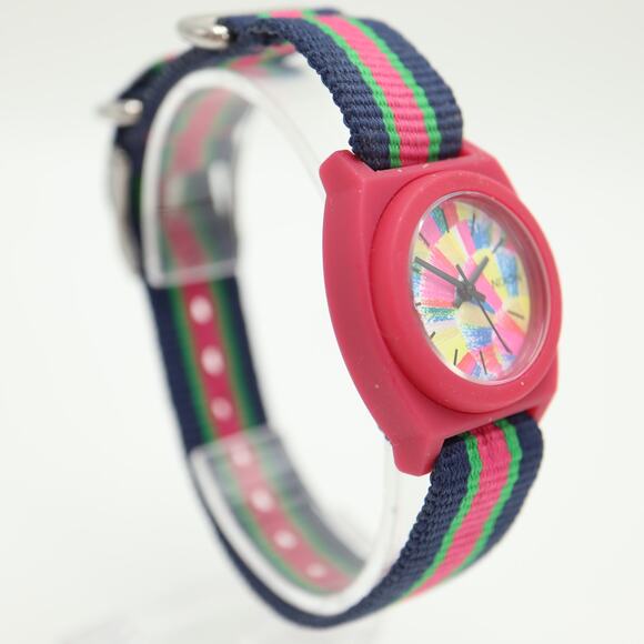 Nixon The Small Time Teller Pink Multicolor 26mm Watch Nylon Strap w New Battery - Picture 9 of 14